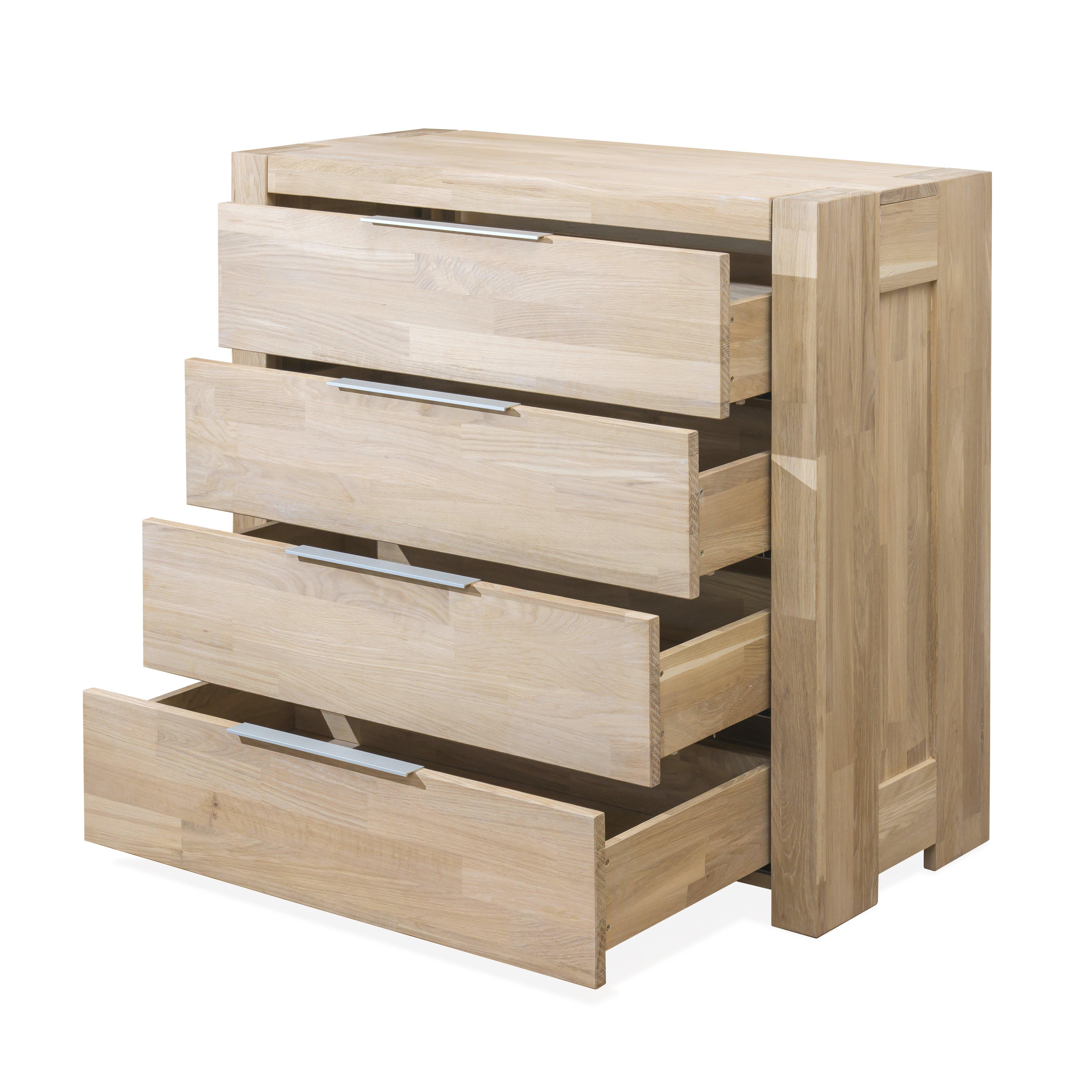 Cómoda de 4 cajones de madera de roble macizo estilo escandinavo